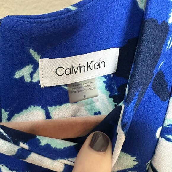 Calvin Klein Sheath Dress Size 6 Floral Blue Career Work Office Professional - Picture 3 of 7